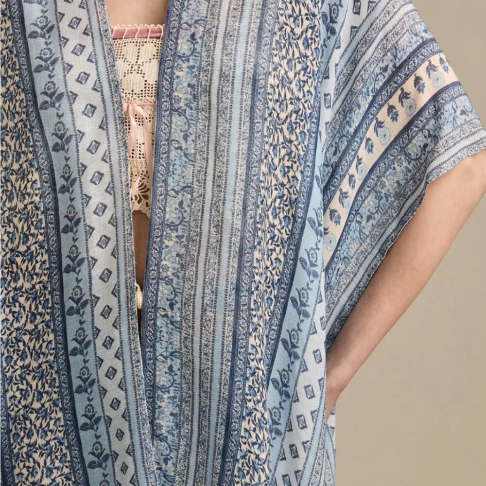 Lucky Brand Blue Boho Kimono OS Festival Coastal Grandma Flowy Vacation Resort - Picture 7 of 7